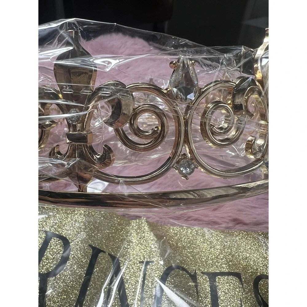 Retrowavy‎ 4 Piece Home Coming Prince,princess Tiara Shiny Satin Role (gold)